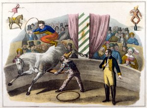 Escena de circo, jinete haciendo acrobacias de Unknown artist