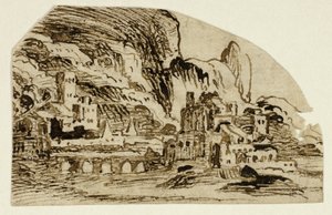 Ciudadela y puente en las montañas de Unknown artist