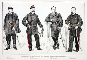 Comandantes de los guardianes de la paz movilizados (inspectores divisionales), de izquierda a derecha: Sr. Foucault, Sr. Giobergia, Sr. Vassal, Sr. Archer de Unknown artist