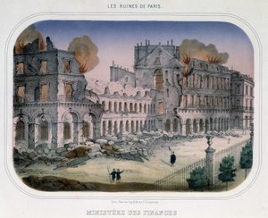 Comuna de París: Incendio en el Ministerio de Finanzas (en el momento de las Tullerías) el 24 de mayo de 1871. Grabado del siglo XIX