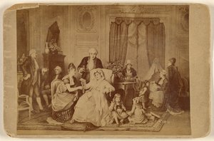 [Copia de una obra de arte desconocida: una mujer sentada, con el pie sobre una almohada, siendo servida]. de Unknown artist