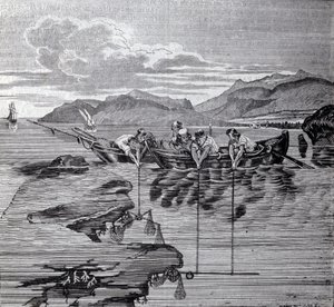 Pesca de coral con la ayuda de salaber y equipo. de Unknown artist