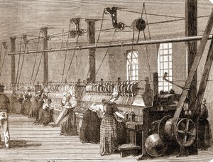 Taller de tejido de algodón. Grabado de 1860 de Unknown artist
