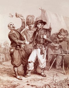 Guerra de Crimea (1853-1856): alegoría de la Alianza entre Francia, el Reino de Cerdeña e Inglaterra contra Rusia. 1854 de Unknown artist