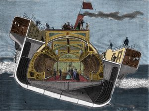 Sección transversal de un barco diseñado contra el mareo por Henry Bessemer (1813-1898). Grabado del siglo XIX. de Unknown artist