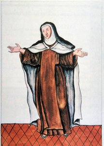 Vida cotidiana y costumbres de Perú: "Carmelita descalza" Acuarela tomada del libro "Trujillo del Perú" por Baltasar Martínez Compañón y Bujanda, obispo de Trujillo (1782-1785). Siglo XVIII. Madrid. Biblioteca del Palacio Real de Unknown artist