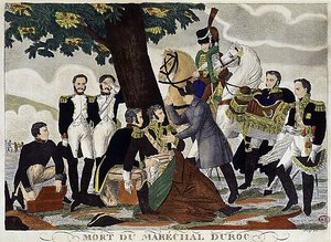 Muerte del Mariscal Duroc, Duque de Friuli, en 1813 (herido fatalmente en Bautzen) asistido por Napoleón I y Murat