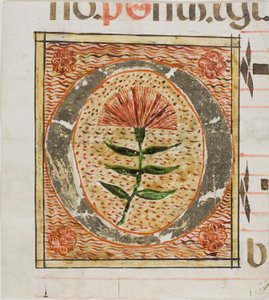 Inicial "O" decorada con flores de un manuscrito