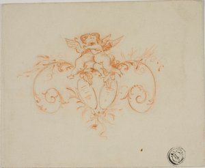 Pergaminos decorativos con dos amorcillos de Unknown artist