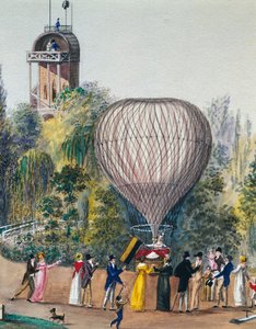 Despegue del globo aerostático, acuarela, Viena, Austria de Unknown artist