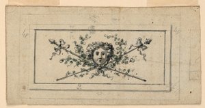 Diseño para un panel con una cabeza frente a dos tirsos cruzados de Unknown artist