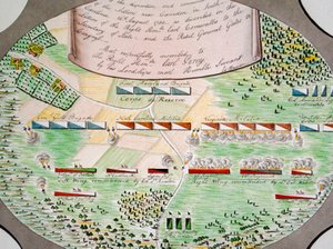 Diagrama de las líneas de batalla de la batalla de Camden, Carolina del Sur, el 16 de agosto de Unknown artist