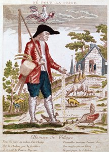 No por problemas. El hombre del pueblo. Todos los días en medio de un campo, por el calor, por el frío, se ve al pobre campesino trabajando todo el año para recolectar con su trabajo lo suficiente para pagar al recaudador. Caricatura sobre las condiciones  de Unknown artist