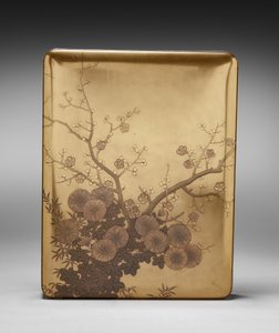 Caja de documentos (Ryōshibako) con crisantemo y ciruela (tapa) de Unknown artist