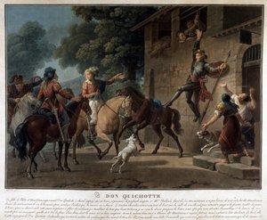 Don Quijote cabalgando sobre su lanza