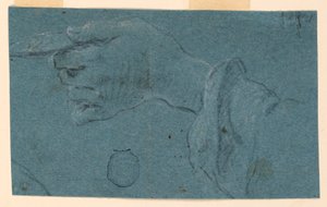 Dibujo: Estudio de una mano izquierda sosteniendo un pequeño disco de Unknown artist
