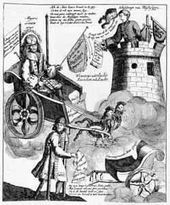 Impresión satírica holandesa contra John Law (1671-1729), sobre el caso Mississippi