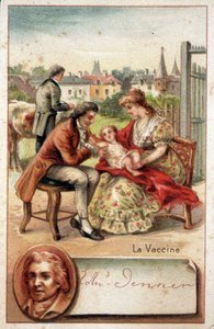 Edward Jenner (1749-1823), médico inglés, inocula a un niño con el virus de la viruela en 1796 de Unknown artist