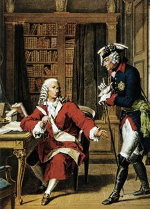 El emperador Federico II el Grande (1712 - 1786) visita al filósofo Voltaire (1694 - 1778). Aguafuerte del siglo XVIII. de Unknown artist
