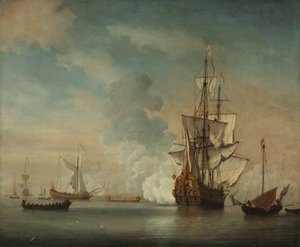 English Warship Firing a Salute de Unknown artist