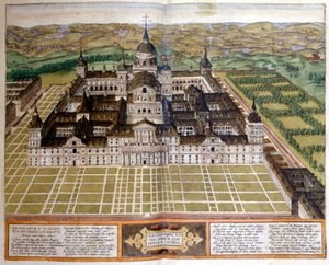 Grabado que representa el palacio del Escorial o Escorial en España. sd. Siglo XVII.