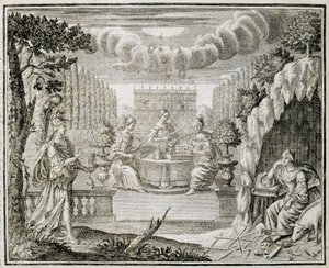 Grabado que representa a mujeres trabajando en un telar. Principios del siglo XVIII de Unknown artist