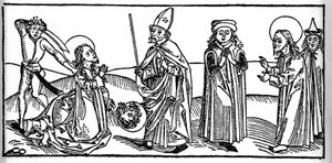 Episodio de la vida de Santiago el Mayor: el santo es decapitado bajo la mirada de Herodes Agripa, rey de Judea. Grabado de 