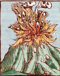 Erupción de un volcán. Grabado del siglo XVI