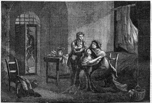 Eugene y Hortense Beauharnais consolando a su madre Josephine de Beauharnais en su prisión (Prisión des Carmes) de Unknown artist