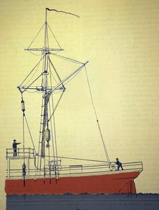 Expedición Voeringen, primeras expediciones noruegas en el Atlántico Norte alrededor de 1876-1878. Vista del sistema de poleas para sondear profundidades marinas. 1878 aprox. de Unknown artist