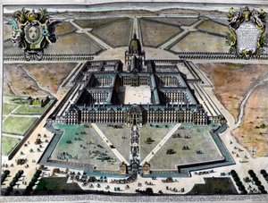 Vista exterior del hotel des Invalides en París en el siglo XVIII. Grabado del siglo XVIII de Unknown artist