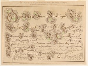 Facsímil del certificado de matrimonio original de Carlos II y Catalina de Portugal de Unknown artist