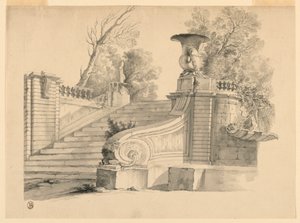 Fantasía. Una escalera en un parque, en ruinas. de Unknown artist