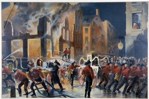 Incendio y bomberos en Nueva York de Unknown artist