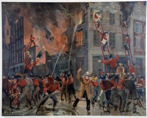Incendio y bomberos en Nueva York de Unknown artist