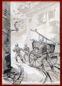 Bomberos: la salida del puesto - grabado, n.d. de Unknown artist