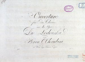 Primera página de la partitura musical de la obertura para pianoforte de la ópera "Lodoiska" de Luigi Cherubini de Unknown artist