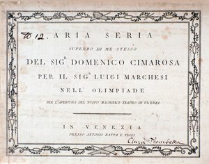 Primera página de la partitura musical de Aria Seria de Domenico Cimarosa
