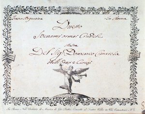 Primera página de la partitura de Svenami ormai crudele, en Gli Orazi e i Curiazi de Domenico Cimarosa, c. 1798 de Unknown artist