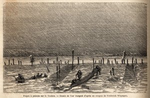 Trampas para peces, colocadas en las orillas del río Yukón (extremo norte de Canadá). Grabado para ilustrar el viaje y aventuras en la Colombia Inglesa, la Isla de Vancouver y Alaska, por Frederick Whymper de Unknown artist