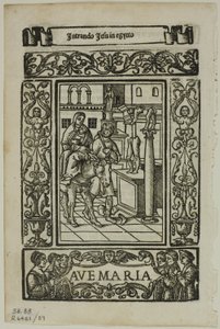 Huida a Egipto del Rosario de la V. María por Castellanus, lámina 89 de Xilografías de libros del siglo XVI de Unknown artist