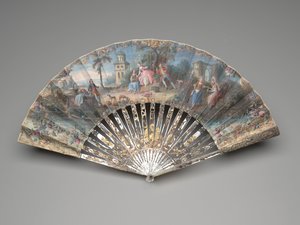 Abanico plegable con una escena pastoral de Unknown artist