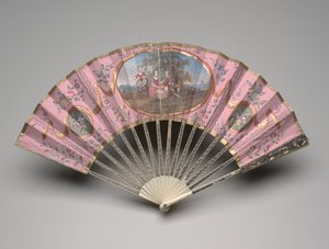 Abanico plegable con una escena pastoral en un fondo "domino", c.1770s-80s de Unknown artist