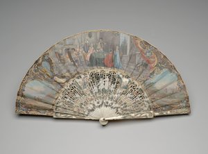 Abanico plegable con una escena de jugadores de cartas en un interior de moda, c.1740s-50s de Unknown artist
