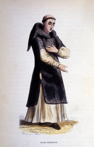 Antiguo benedictino. Grabado de un álbum sobre órdenes religiosas, París de Unknown artist
