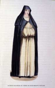 Antigua monja de la Orden de Santa Brígida de Irlanda. Grabado de un álbum sobre órdenes religiosas, París de Unknown artist