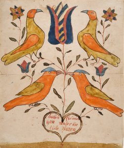 Cuatro pájaros, tulipán y corazón