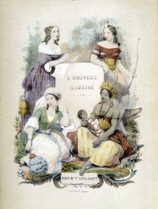 Cuatro mujeres representando los cuatro rincones del mundo - frontispicio de 