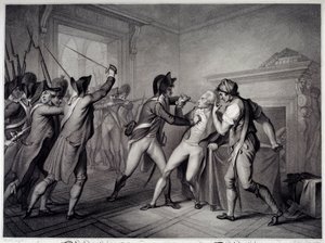Revolución Francesa: Arresto de Robespierre el 27 de julio de 1794 (9 de Thermidor año II). Grabado del siglo XVIII. París, Museo Carnavalet