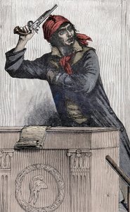 Revolución Francesa: Retrato de Jean Paul Marat apuntando con una pistola en el podio de Unknown artist